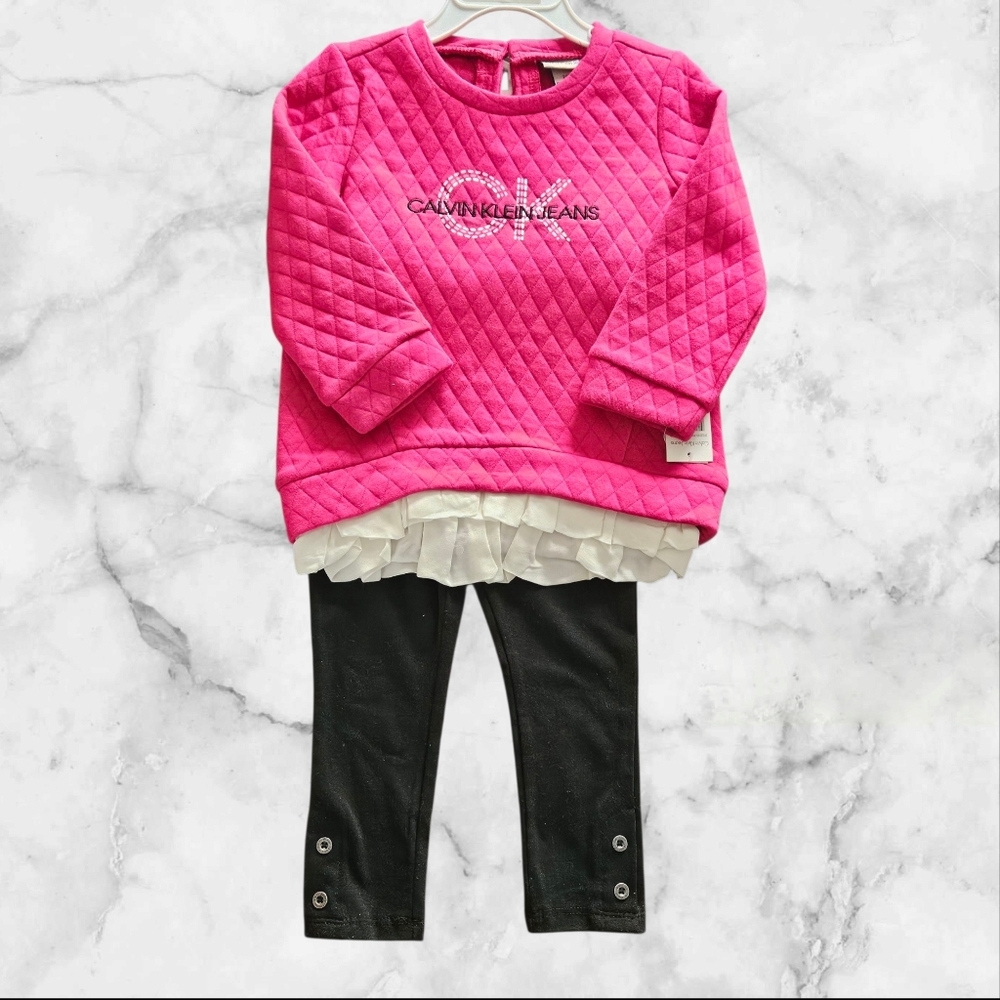 Calvin Klein Toddler Girl Pink & Black Set NEW